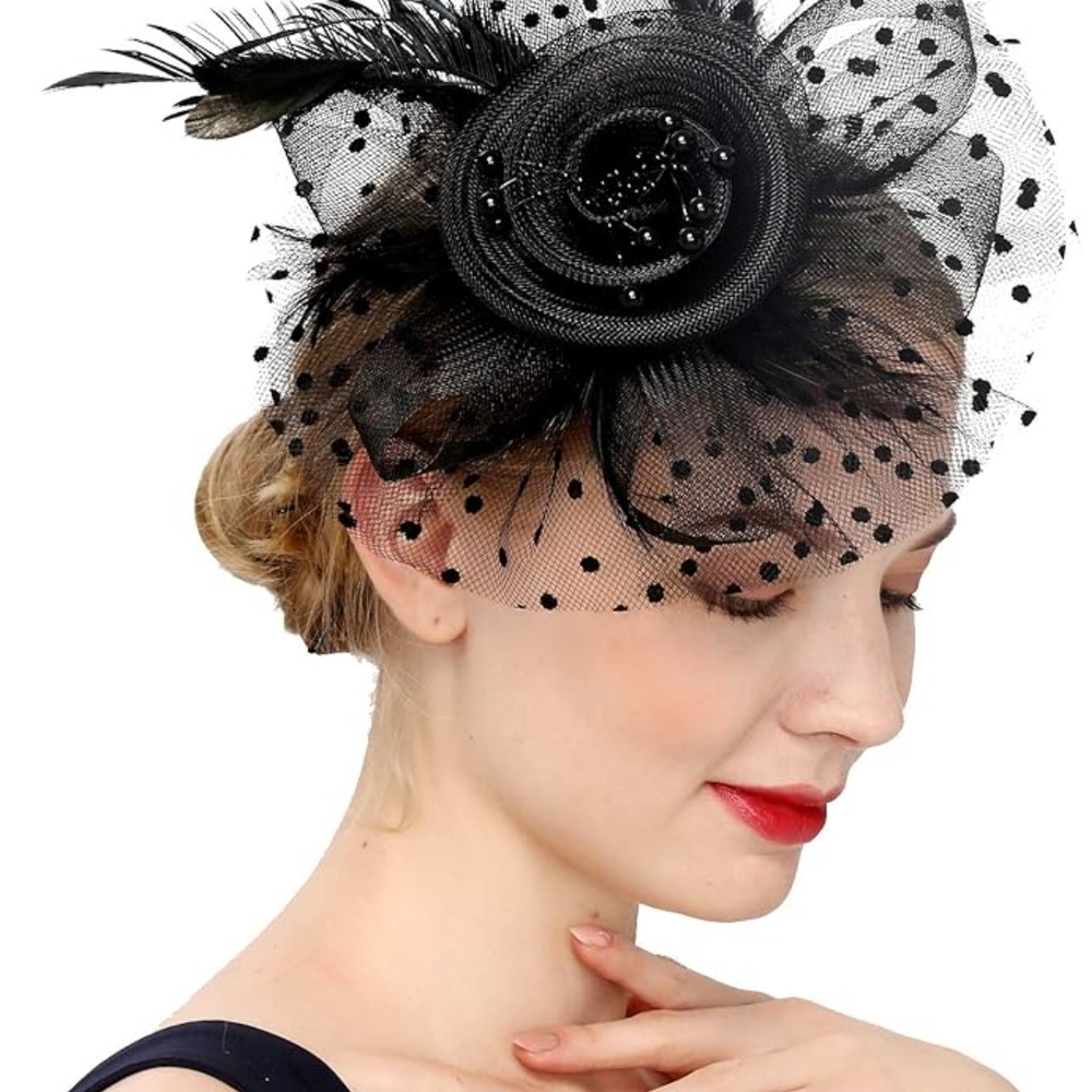 Chic Black Mesh Fascinator with Feather Accents